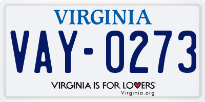VA license plate VAY0273