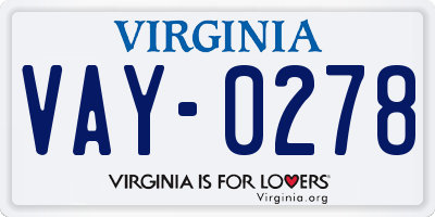 VA license plate VAY0278