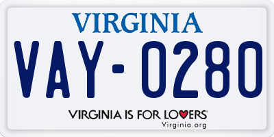 VA license plate VAY0280