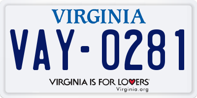VA license plate VAY0281