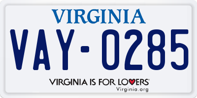 VA license plate VAY0285