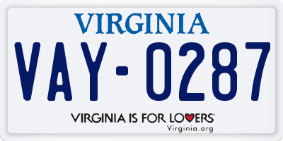 VA license plate VAY0287