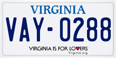 VA license plate VAY0288