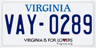 VA license plate VAY0289