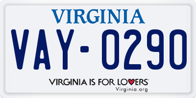 VA license plate VAY0290
