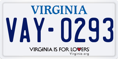 VA license plate VAY0293