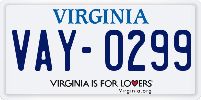 VA license plate VAY0299