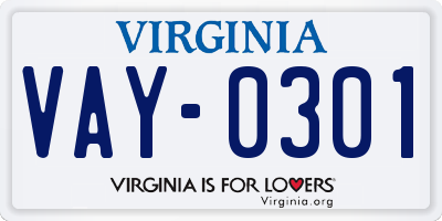 VA license plate VAY0301