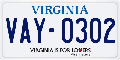 VA license plate VAY0302