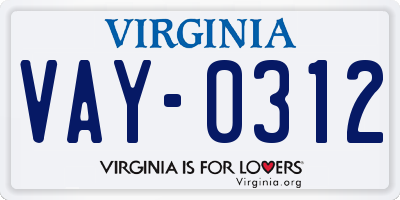 VA license plate VAY0312