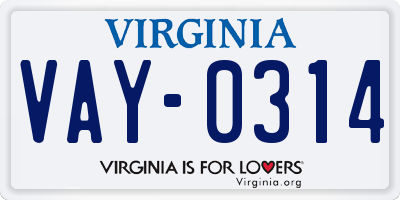VA license plate VAY0314