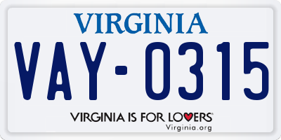 VA license plate VAY0315