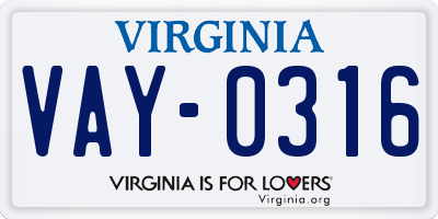 VA license plate VAY0316