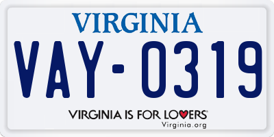 VA license plate VAY0319