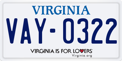 VA license plate VAY0322