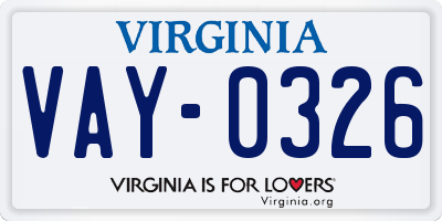 VA license plate VAY0326