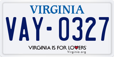VA license plate VAY0327