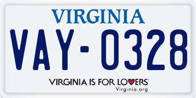 VA license plate VAY0328