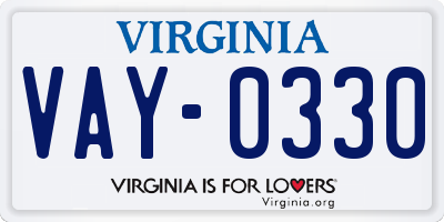 VA license plate VAY0330