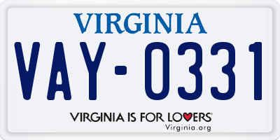 VA license plate VAY0331