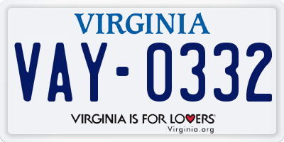 VA license plate VAY0332