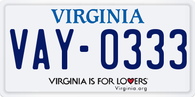 VA license plate VAY0333