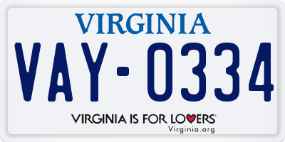 VA license plate VAY0334