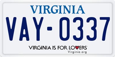 VA license plate VAY0337