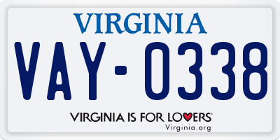 VA license plate VAY0338