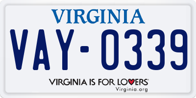 VA license plate VAY0339