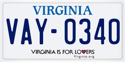 VA license plate VAY0340