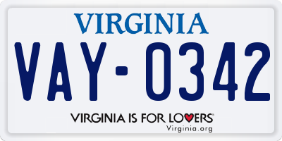 VA license plate VAY0342