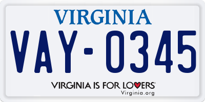 VA license plate VAY0345