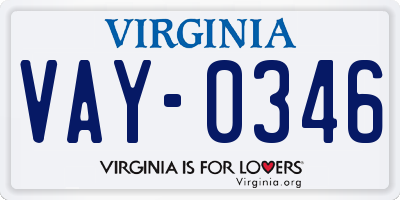 VA license plate VAY0346