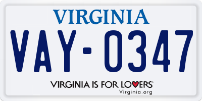 VA license plate VAY0347