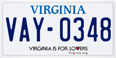 VA license plate VAY0348