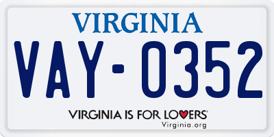 VA license plate VAY0352