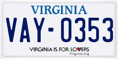 VA license plate VAY0353