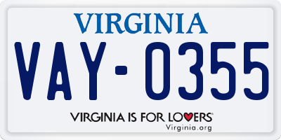 VA license plate VAY0355