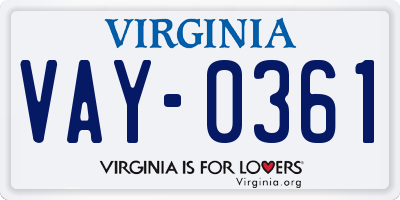 VA license plate VAY0361