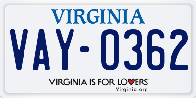 VA license plate VAY0362