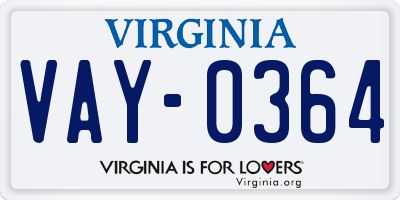 VA license plate VAY0364
