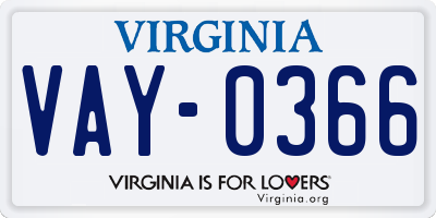 VA license plate VAY0366