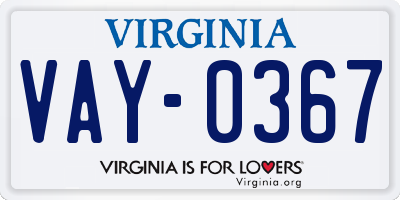 VA license plate VAY0367