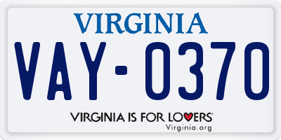 VA license plate VAY0370