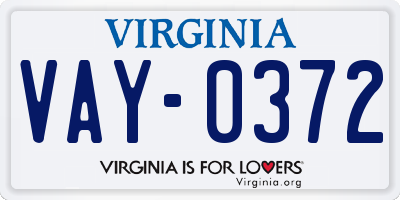 VA license plate VAY0372