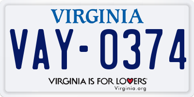VA license plate VAY0374