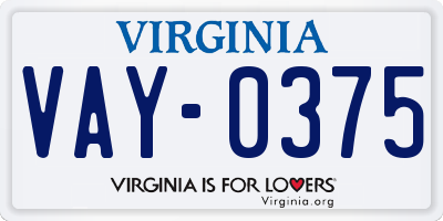 VA license plate VAY0375