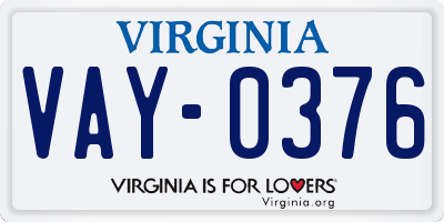 VA license plate VAY0376