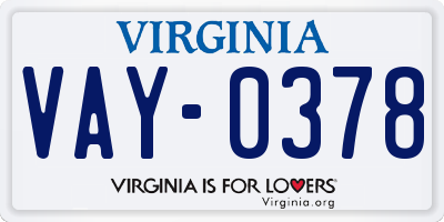 VA license plate VAY0378